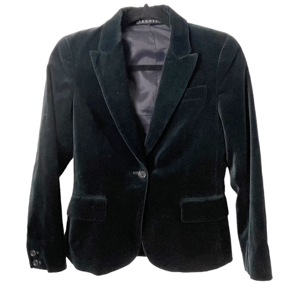 Theory Blue Green Velvet Riding Blazer 0